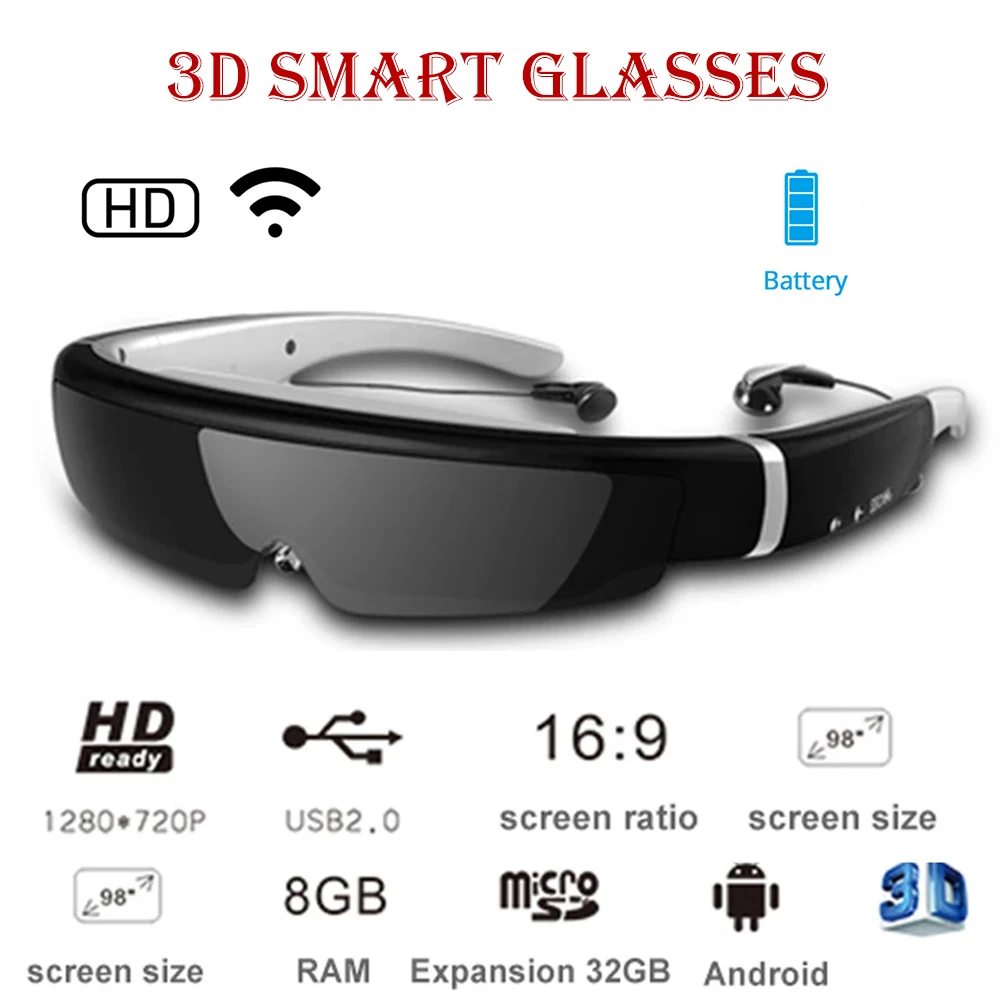 

AR/VR Imax Giant Screen Mobile Theater8G Memory Ivs Smart Android 3D Video Glasses Headset All-In-One Virtual Realit