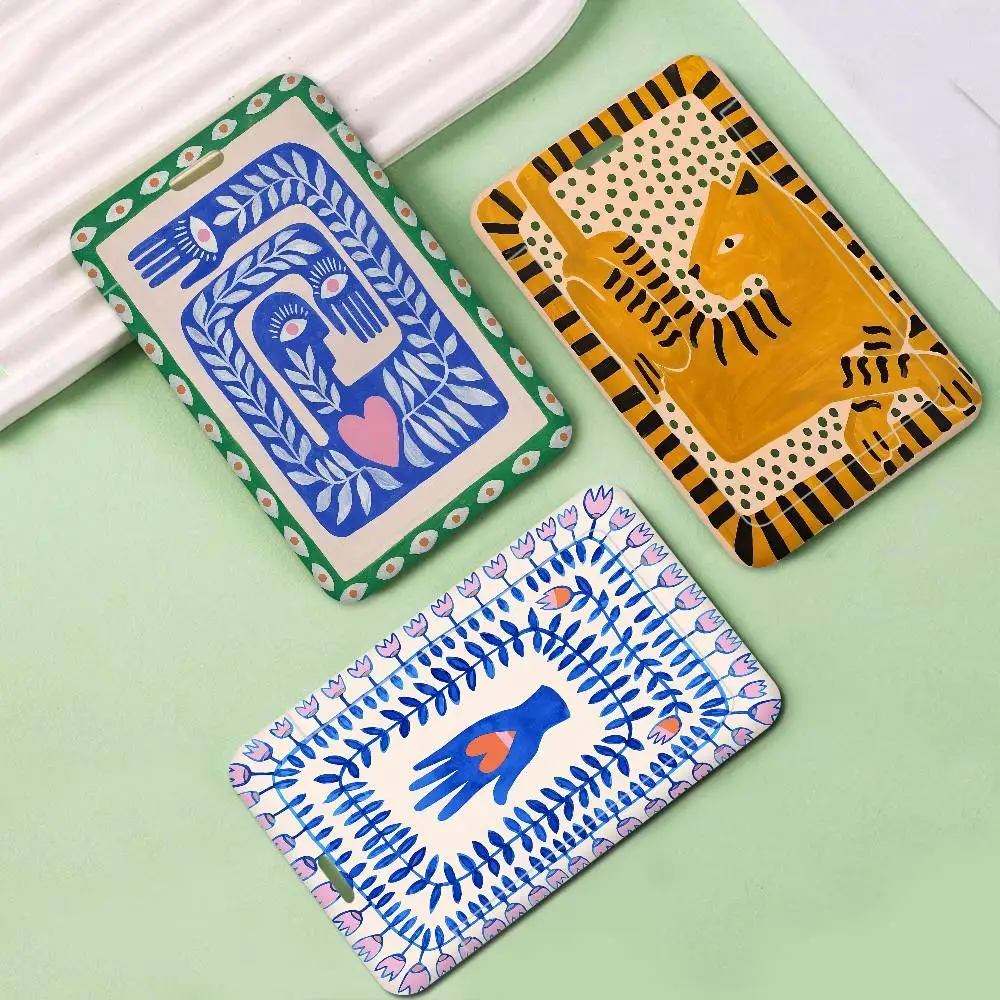 Egypt Colorful Abstract Tiger And Leopard ID Badge Card Holder Lanyard Kids Credit Card Case Neck Strap Door Holder Credentials