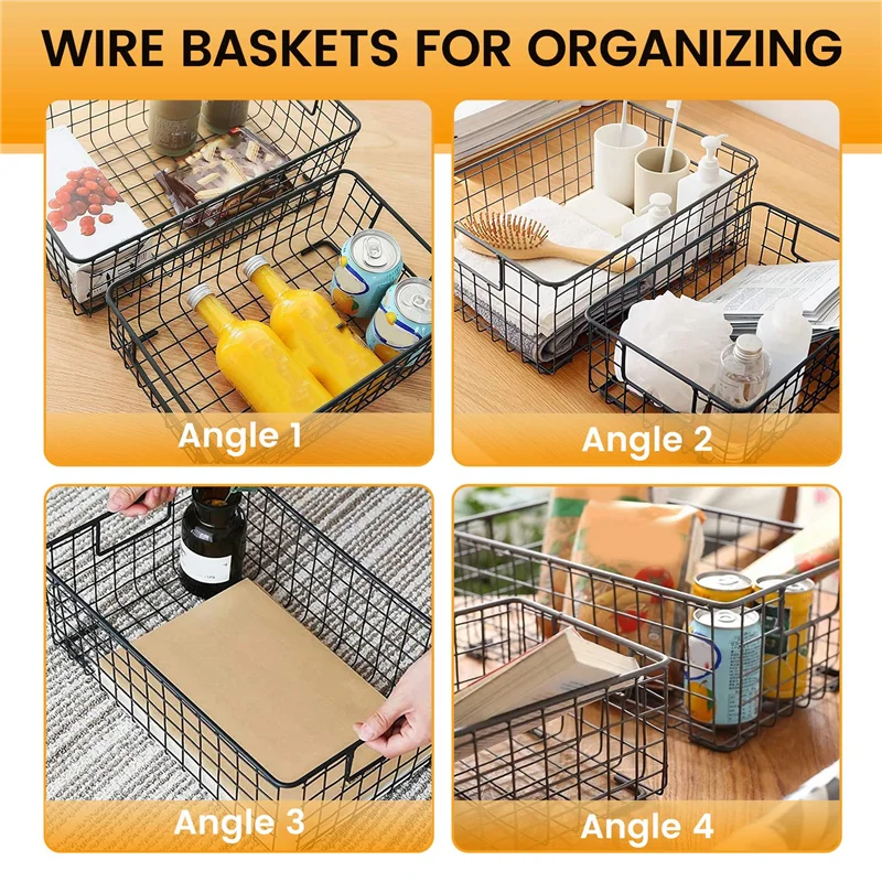 

ABWP-2Pcs Wire Storage Baskets With Handles, Metal Organizer Basket Bins For Home, Office, Nursery, Laundry Shelves Organizer