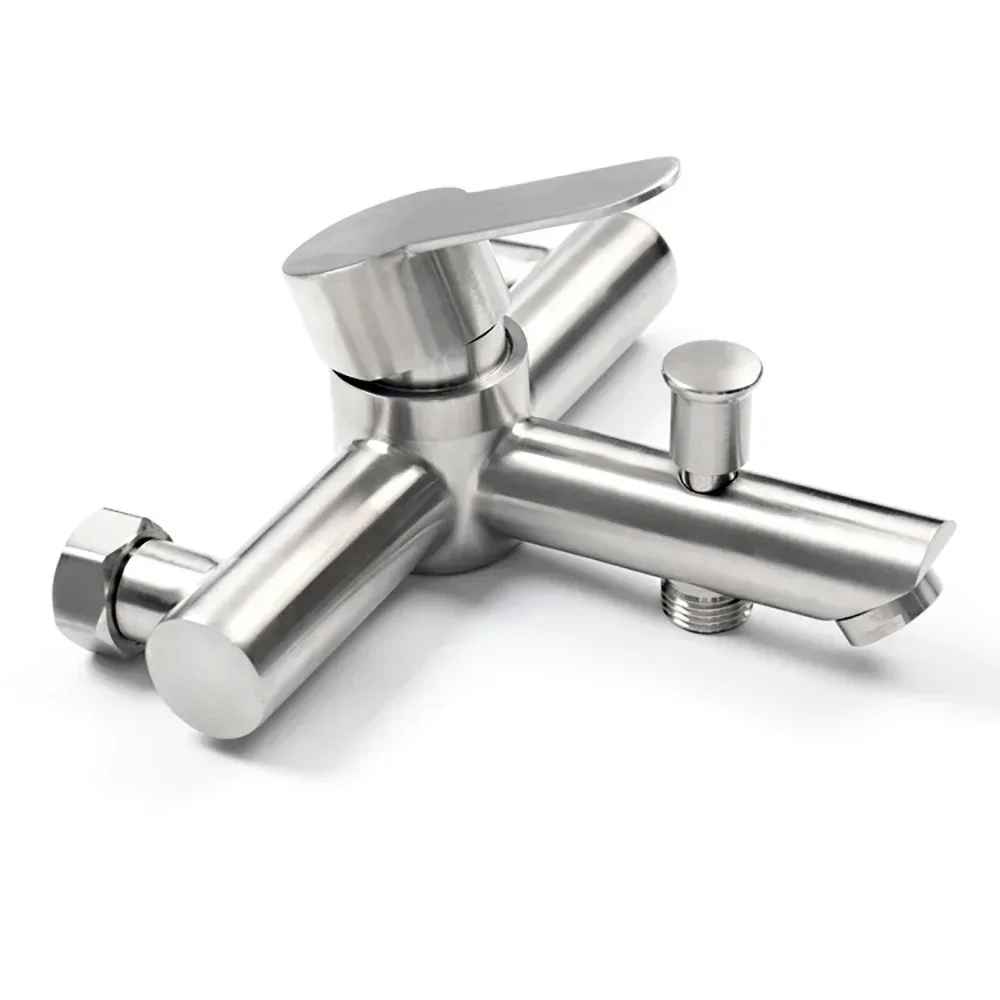 

Wall Mount Cold Hot Water Mixer 304 Stainless Steel Triple Valve Nozzle Tap Bathtub Faucet Bathroom Shower FaucetBathtub Faucets