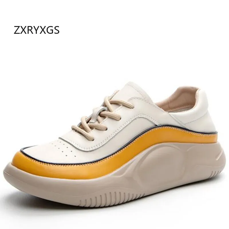 

ZXRYXGS верхний слой воловья кожа очаровательный цвет одиночная обувь модные кроссовки на толстой подошве танкетка 2024 Осенняя универсальная женская обувь