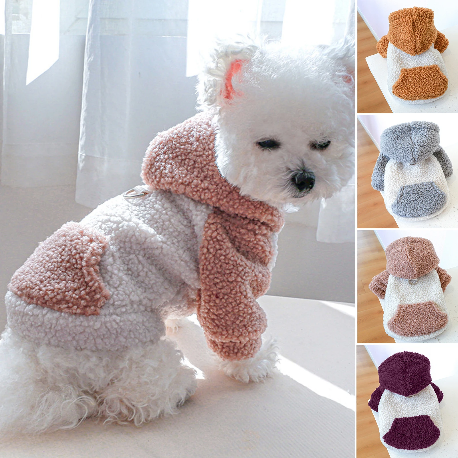 

Dog Coat Color Blocking Soft Comfortable Thickened Two-legged Fleece Hoodie Winter Pet Dog Clothes for Outdoor