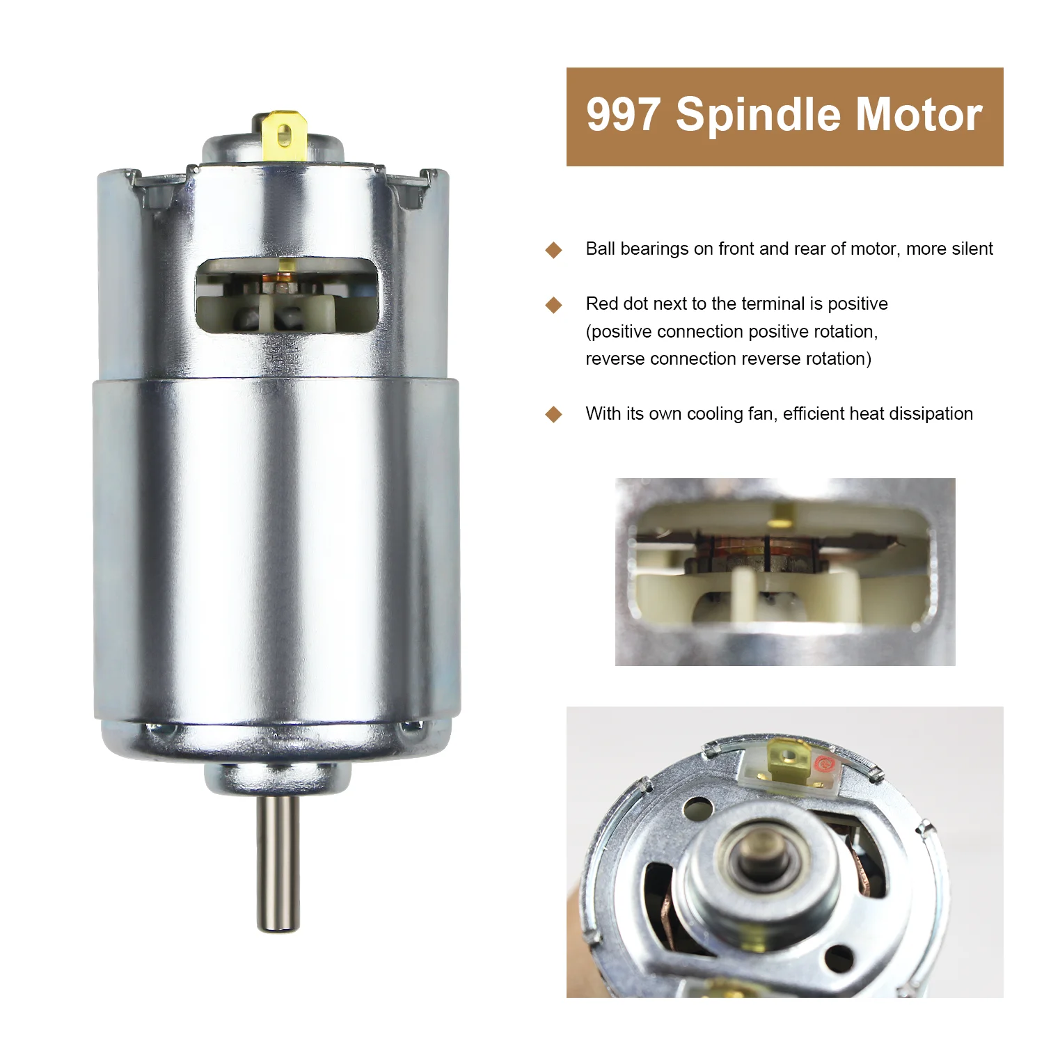 20000rpm CNC 997 Strong DC Brushed Spindle Motor 12-48V High Speed Dual Bearing For Engraving Machine