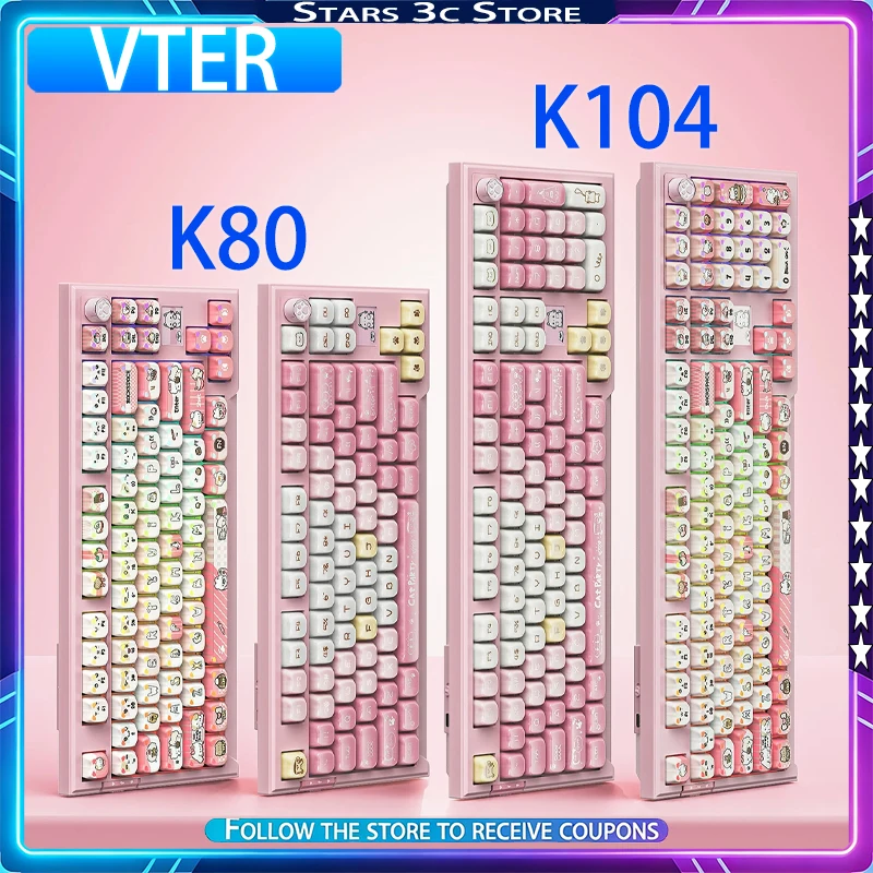 VTER K80 Mechanical Keyboard Wireless Tri Mode with Multi-function Knob Cute and Stylish Office Keyboard VTER K104