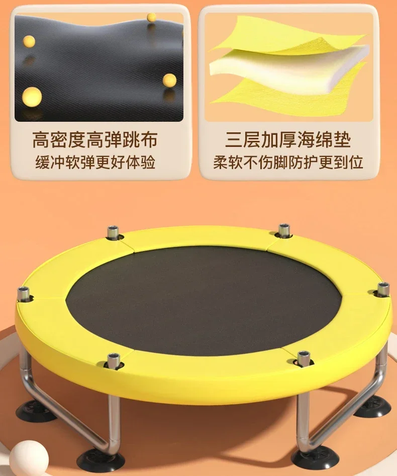 for1-2 Kids Children's Indoor Trampoline Bounding Table with Safety Net Kids Fitness Toy Birthday Gift55Inch Trampoline Bed Set