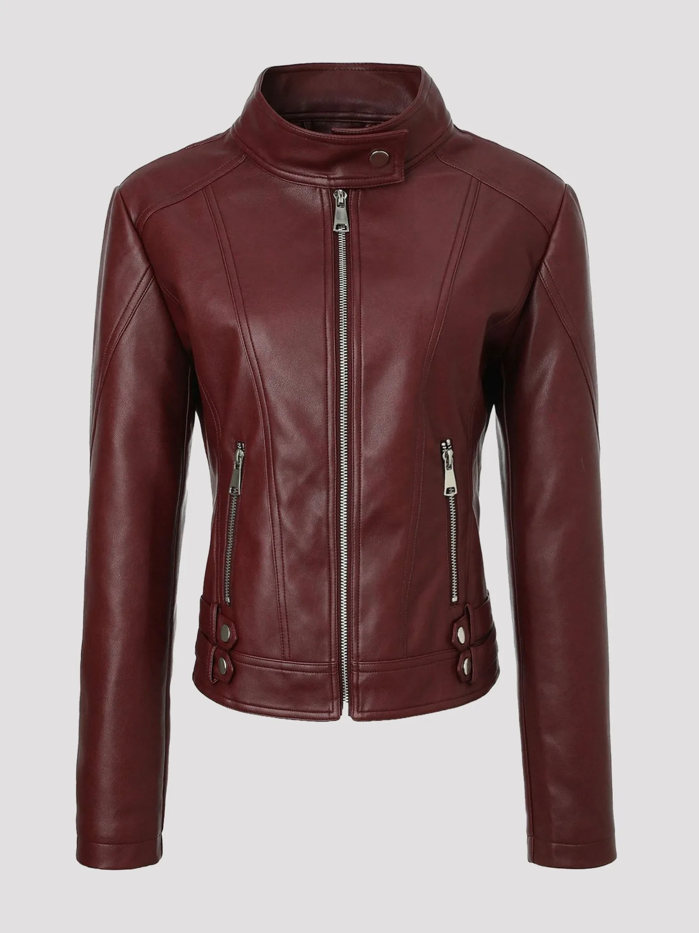 Zipper Stand Collar Coat Regular Length with Long Sleeve European and American Style Elegant Streetwear Spring Women Jacket