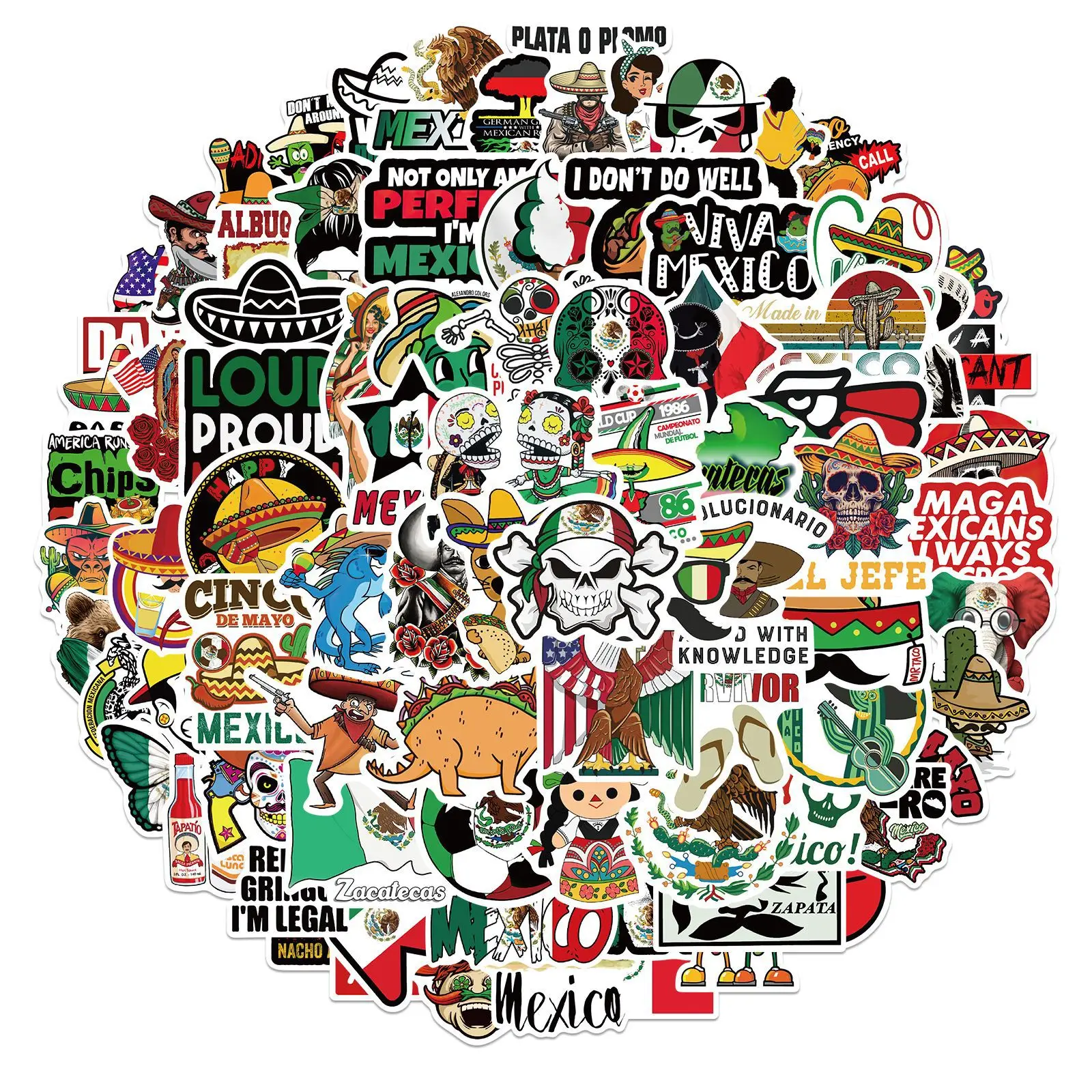 100Pcs Mexican Stickers Mexico Flag Decal For Laptop Water Bottle Luggage Notebook Waterproof Graffiti Vinyl Phone Decals