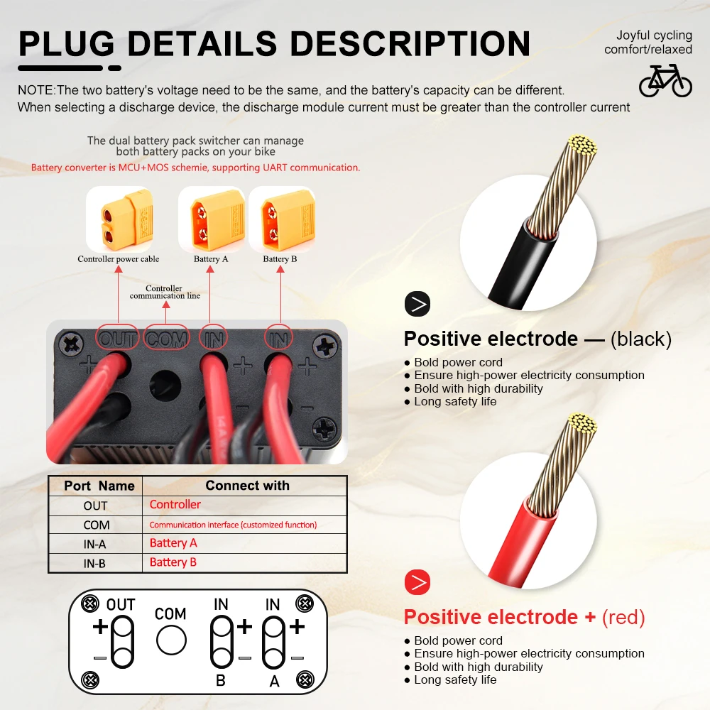 10V-100V Dual Battery Discharge Converter, Simultaneous Connection Adapter, Ebike Parts,20A/30A/40A Balanced Discharge Module