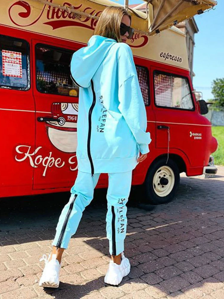 Basic Women Letter Sweatshirts 2 Piece Sets Tracksuit Fashion Suit Autumn Female Korea Trouser and Pullover Hooded Streetwear