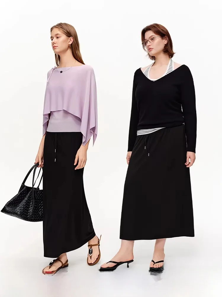 

Ele Bla Slimming High Waist Straight Cut Midi Skirt Women's Spring Faion New Arrival Single-Bow Belted Skirt