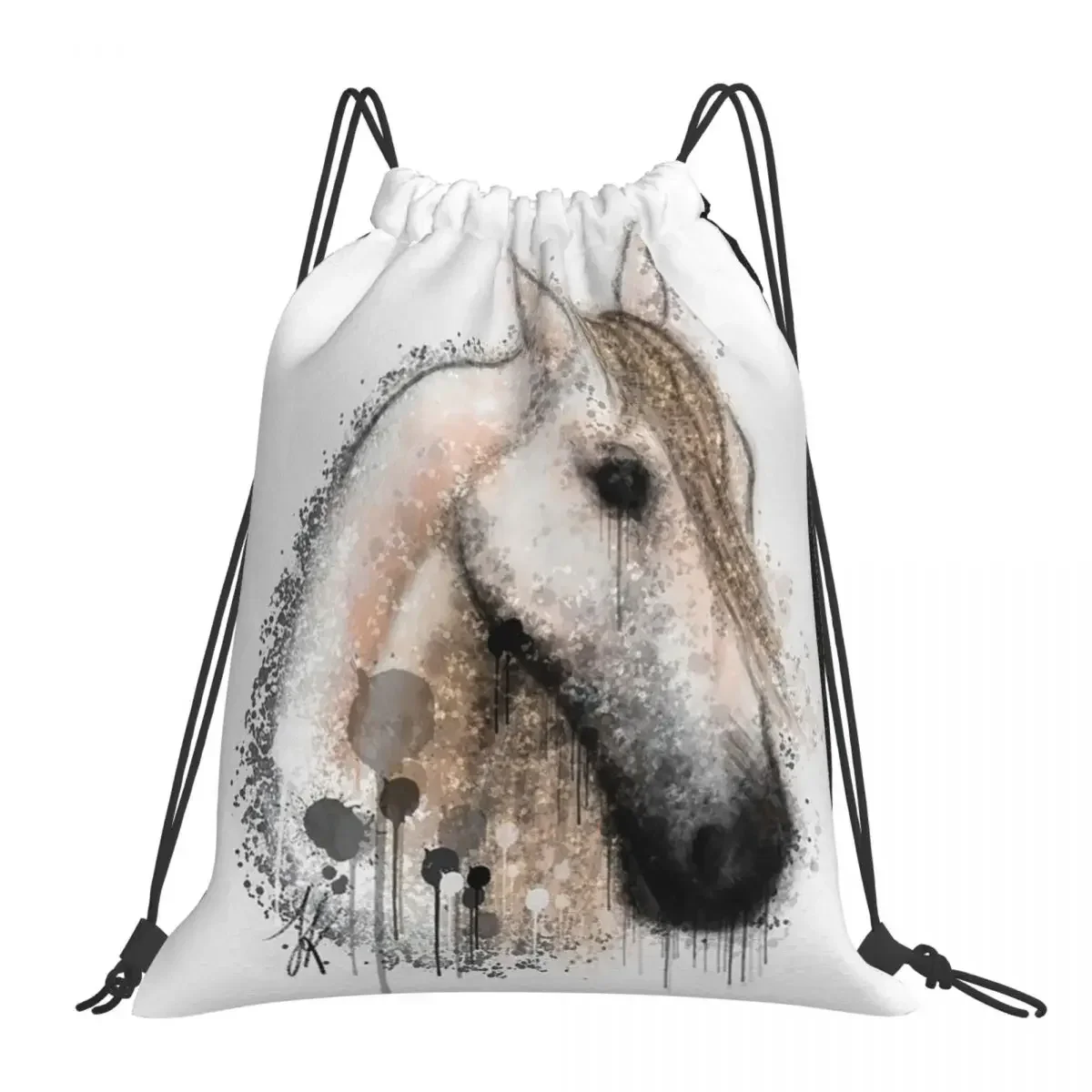 Horse Portrait, HG Gray Backpacks Casual Portable Drawstring Bags Drawstring Bundle Pocket Sports Bag BookBag Man Woman School