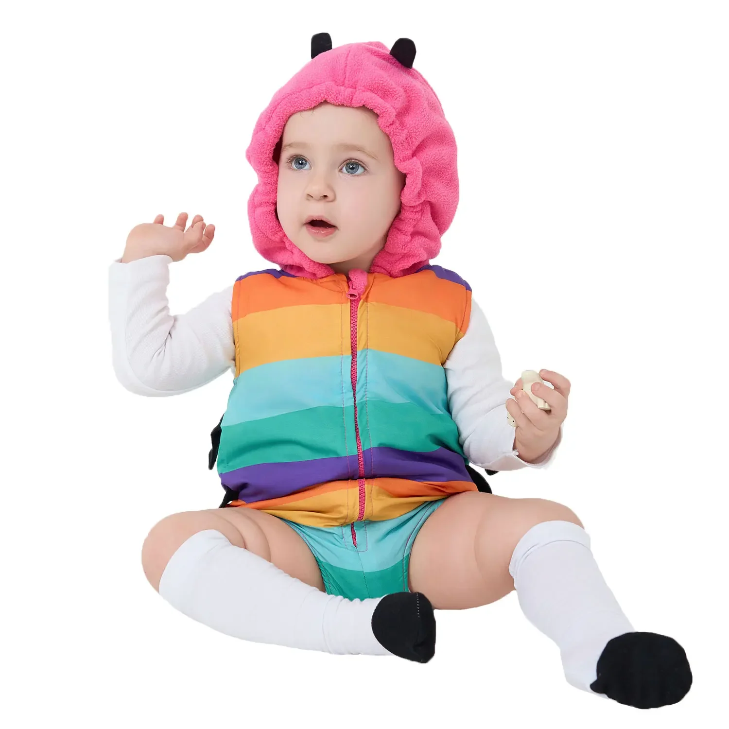 

Umorden 2pcs/set Color Caterpillar Romper Bodysuit Costume for Baby Girls 6M 12M 18M Double Layer Hoodie Windproof Sleeveless