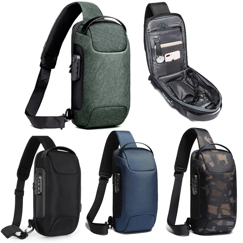 Mens Crossbody Sling Bag Purse Anti-theft Waterproof with USB Charging Port Men's Chest Shoulder Backpack, Outdoor Work Hiking