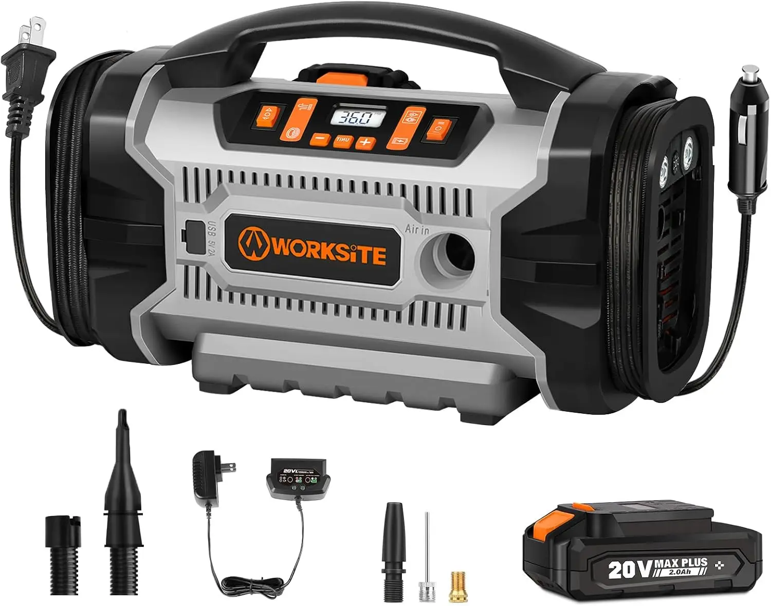 

Портативный компрессор для накачки шин, 160 PSI, многофункциональный, для автомобилей, велосипедов, мячей, серый