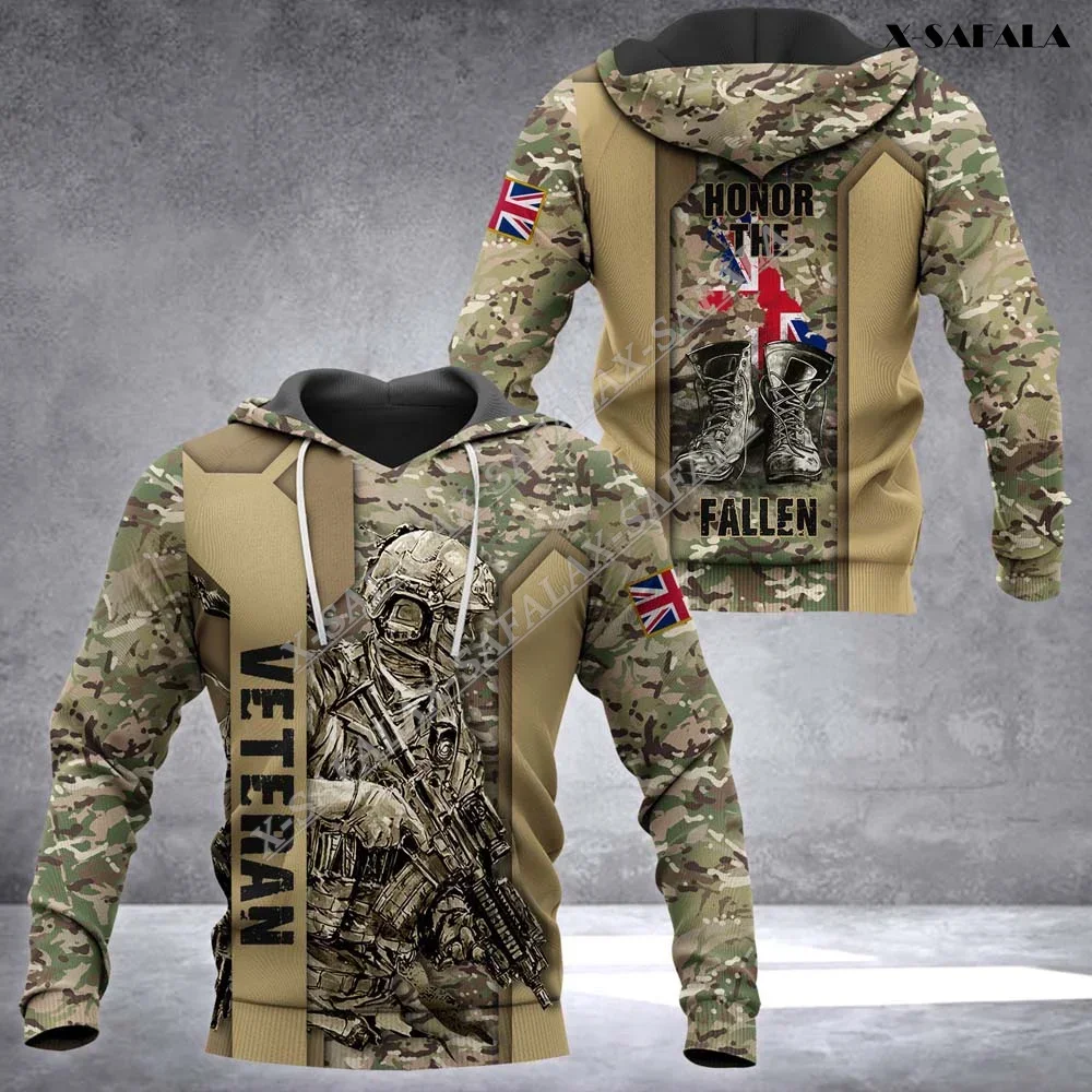 

British Veterans Army Country Flag Custom Name 3D Print Elastic Force Hoodie Men's Tracksuit Outwear Coat Casual Cardigan Top