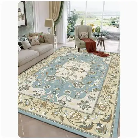 

European Flower Carpet for Living Room Sofa, Rectangular, Washless, Dirt Resistant, Advanced Ground Mat