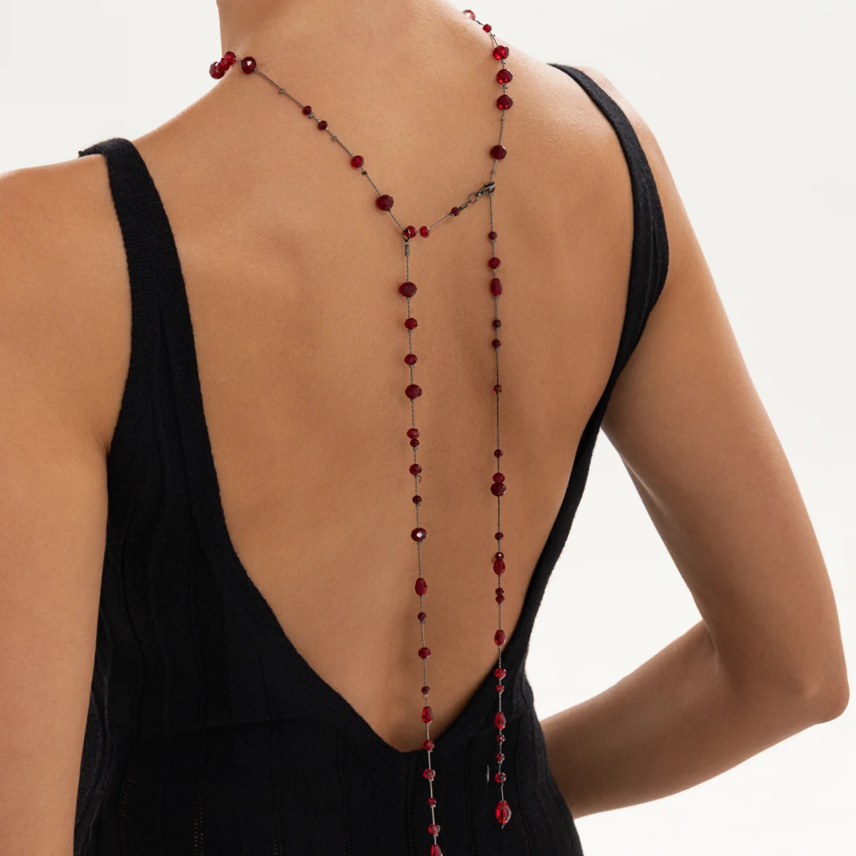 Ingemark Vintage Rot-Schwarze Kristall-Langkette mit Anhänger für Damen, Gothic Halloween Halsketten, Sexy Körperschmuck Accessoires – Detail 3
