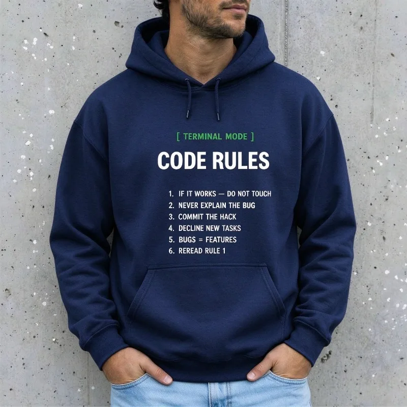 Code Rules Hoodie Terminal Mode Black Graphic Pullover Programmer Humor Developer Gift Casual Streetwear Top for Men Coders