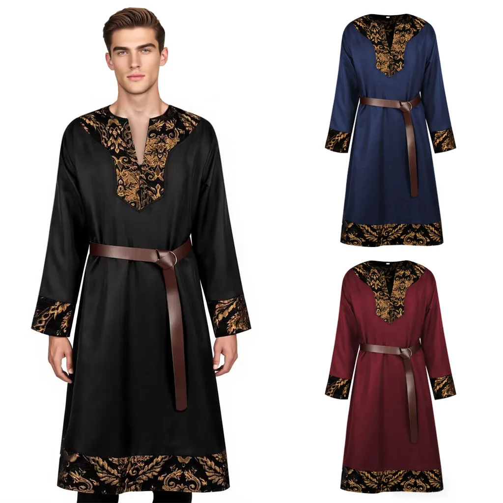 Abrigo tipo corsé medieval vikingo con cinturón, túnica de manga larga de estilo renacentista, pirata, caballero, guerrero, disfraz retro para Halloween.
