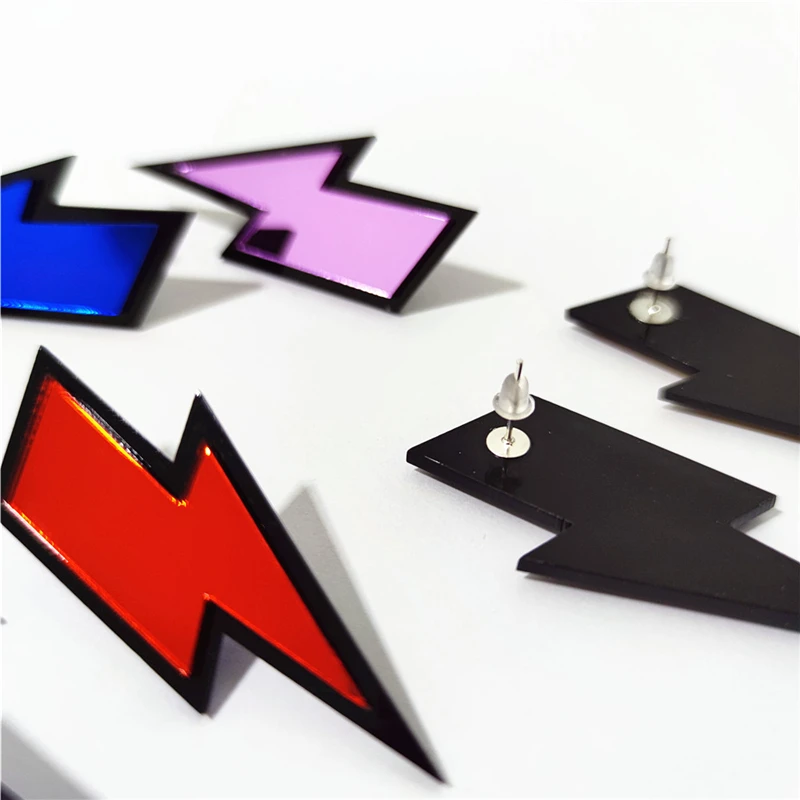 KUGUYS 15 Colors Mirror Glitter Acrylic Lightning Stud Earrings for Women Trendy Geometric HipHop Rock Fashion Accessories