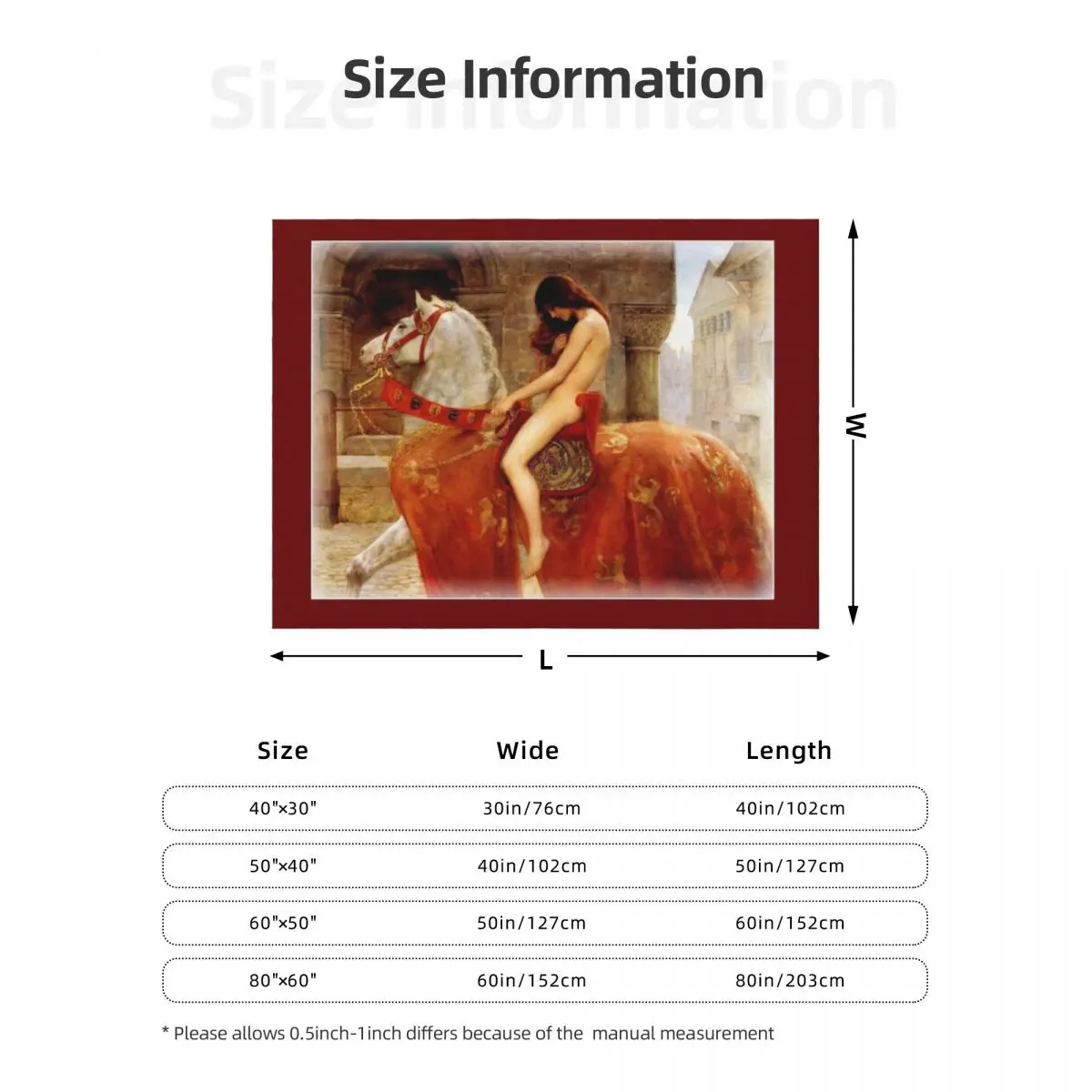 LADY GODIVA: صورة عتيقة 1897 من تأليف جون كولير بطانية رمي مطبوعة أنعم بطانيات رمي واحدة كبيرة جدًا