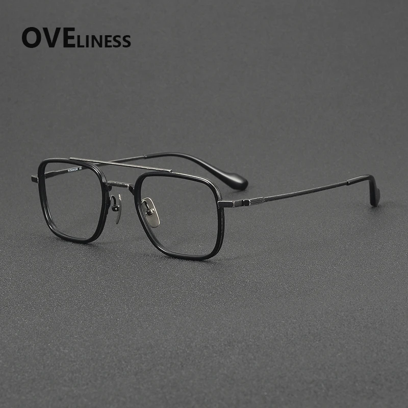 

2027 Acetate Titanium Glasses Frame Women Brand Design Retro Vintage Ultralight Square Eyeglasses frames Men Japanese Eyewear