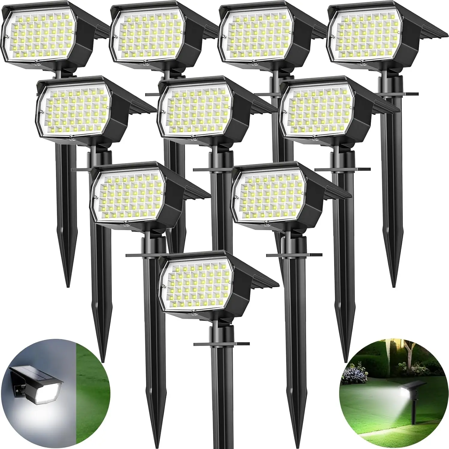 

10 Pack Solar Spot Lights Outdoor, 46 LED 3 Modes Waterproof Landscape Lights for Garden Pathway Cool White