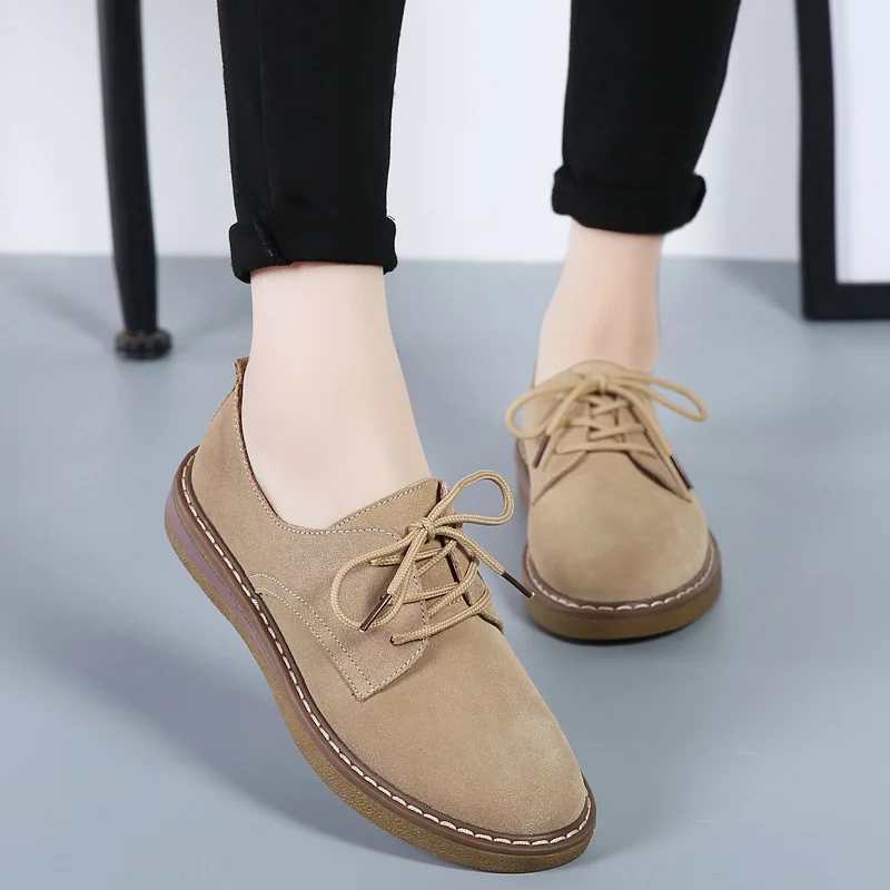 New Suede Women Shoes Female Blue Jeans Shoes All-match Girls Basic Casual Shoes Lace Up Sneakers Spring Flat Footwear Women