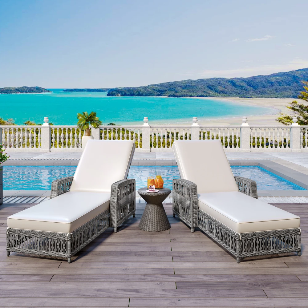 

Комплект из 2 длинных шезлонгов GO, уличные плетеные кресла-шезлонги с подлокотниками, регулируемые кресла-реклайнеры для патио с мягкими съемными подушками