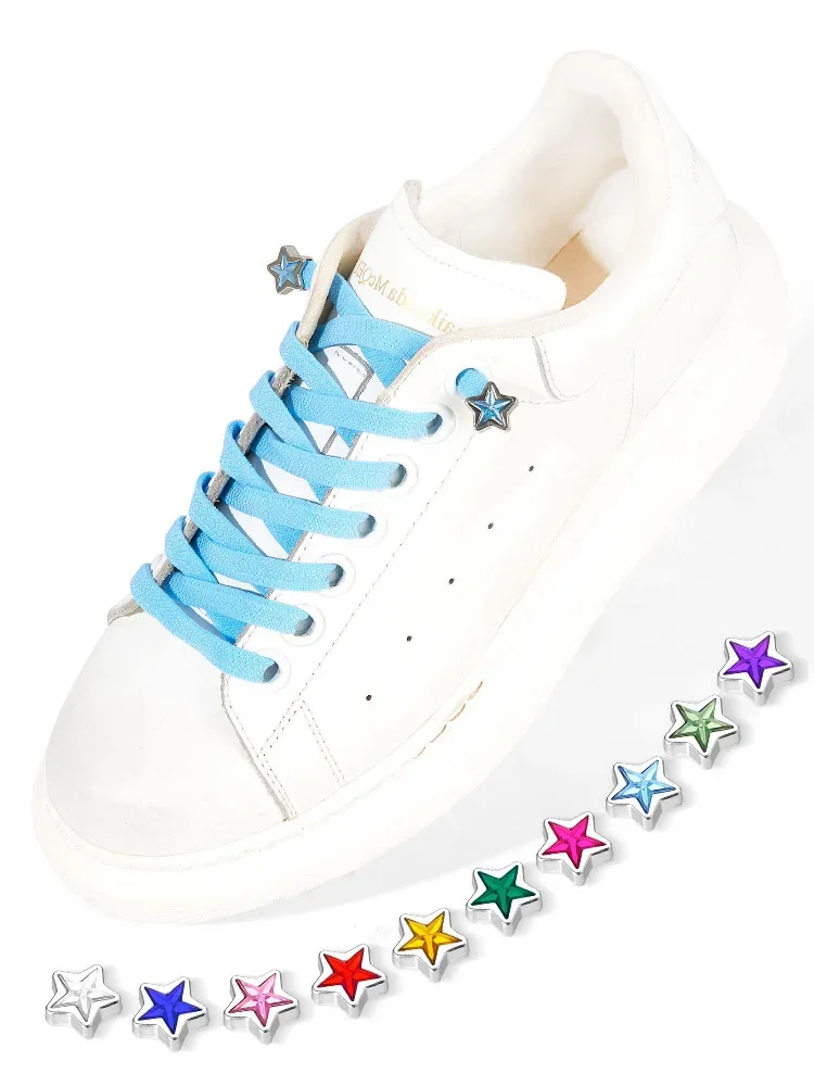 

No Tie Shoelaces Star Diamond Colorful Rhinestone Metal Buckle Shoe Laces Flat Elastic Shoelace Kids Adult Sport Cute Shoestring