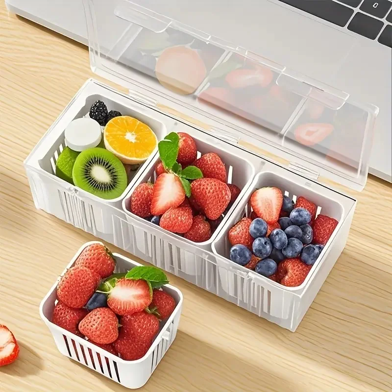 

1 Set of Food Storage Containers Square Transparent Compartments for Refrigerators, Salad, Fruit, Vegetable And Condiment Boxes