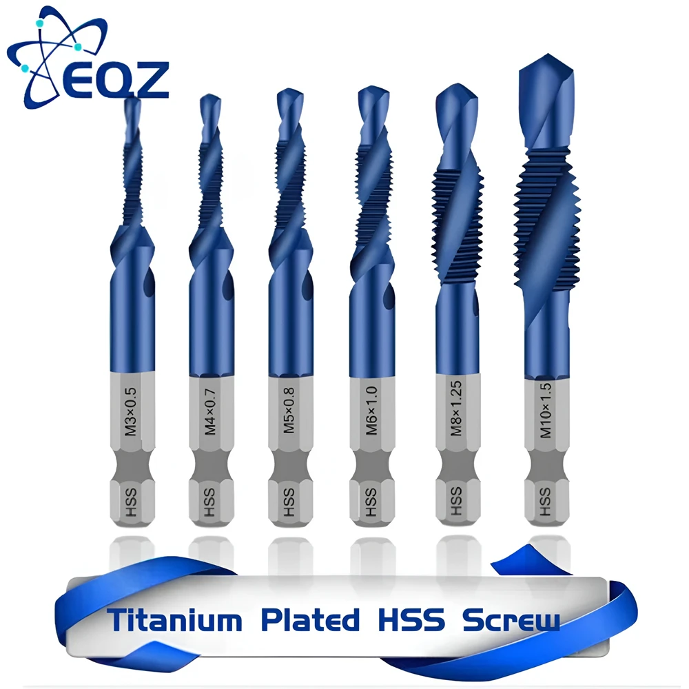 Hex Shank Titanium Plated HSS Screw Thread Metric Tap Drill Bits Screw Machine Compound Tap M3 M4 M5 M6 M8 M10 Hand Tools