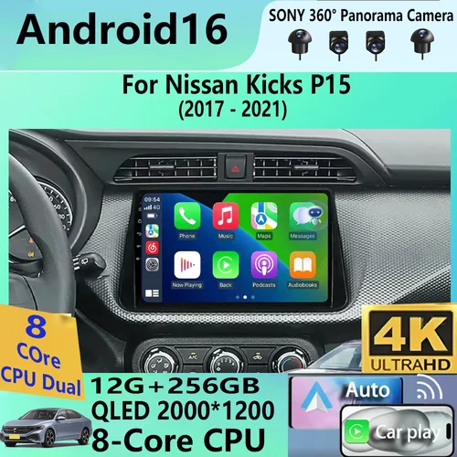 Imagen 1 del producto Radio Multimedia para Auto Android 16 para Nissan Kicks P15 2017-2021, Reproductor de Video, Navegación GPS, Estéreo, Autoradio, Carplay, Sin DVD