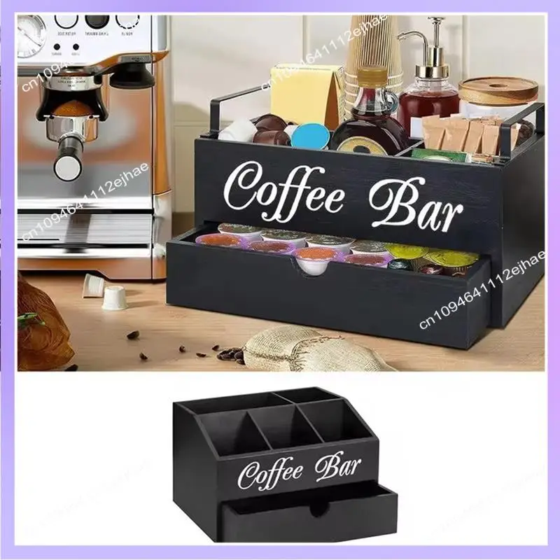 N83R コーヒーティーホルダーバスケット木製コーヒーホルダー素朴なコーヒーバーの装飾コーヒーアクセサリーオーガナイザー家庭用コーヒーバー