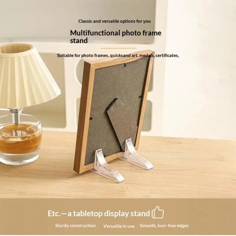2Pcs Plastic Photo Frame Easel Stand, Clear/Black Multi-Tabletop Holder for Pictures, Mobile Phone Home Office Display