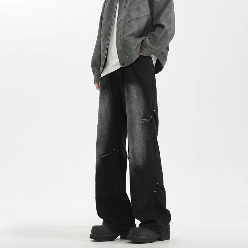 

IEFB Men's Vintage Wash Wide-Leg Loose Fit Jeans Casual Straight American Men's Pants New Style 2025