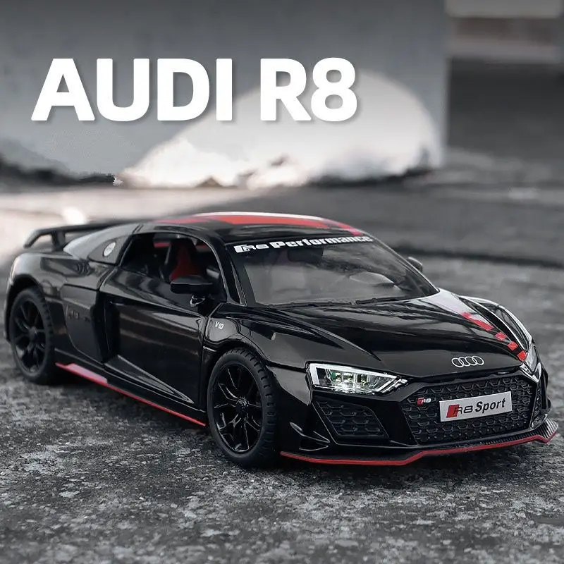 1:24 AUDI R8 V10 Plus Alloy Performance Sports Car Model Diecast Metal Toy Racing Car Model Sound and Light Simulation Kids Gift