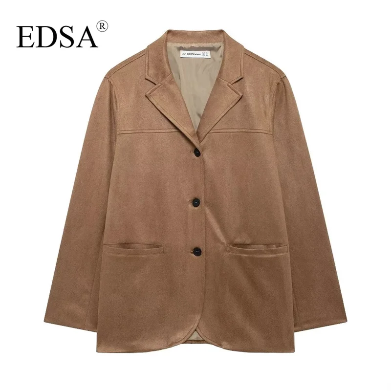 EDSA Women Suede Blazers for Office Lady Single Breasted Solid Color Jacket Suits Outfits