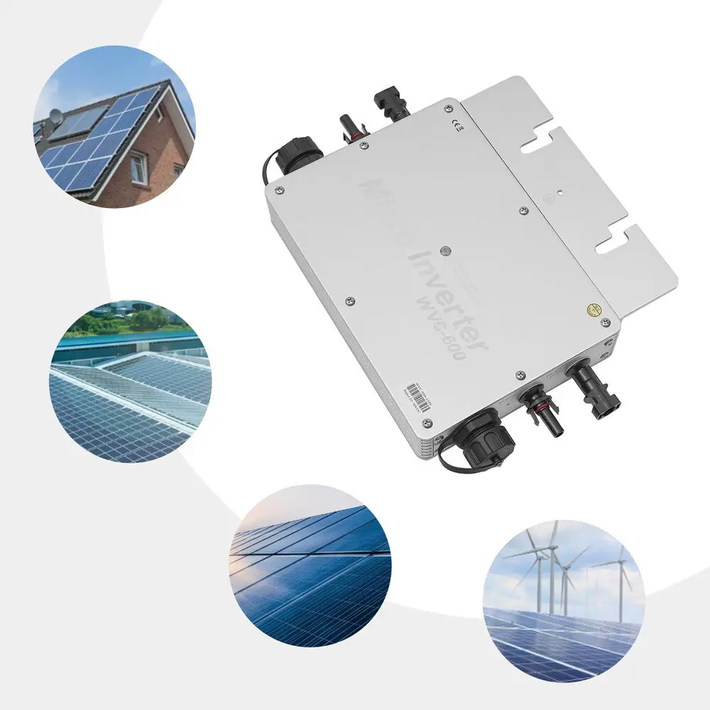 Aluminum Alloy Silver Solar Micro Inverter 600W Grid Tie MPPT Pure Sine Wave DC to Waterproof