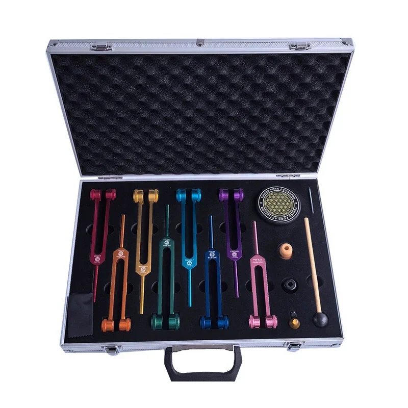 Chakra Tuning Fork Set, Colorful Tuning Forks With Rubber Mallet,Wrench for Healing, Sound Therapy, Yoga, Meditation