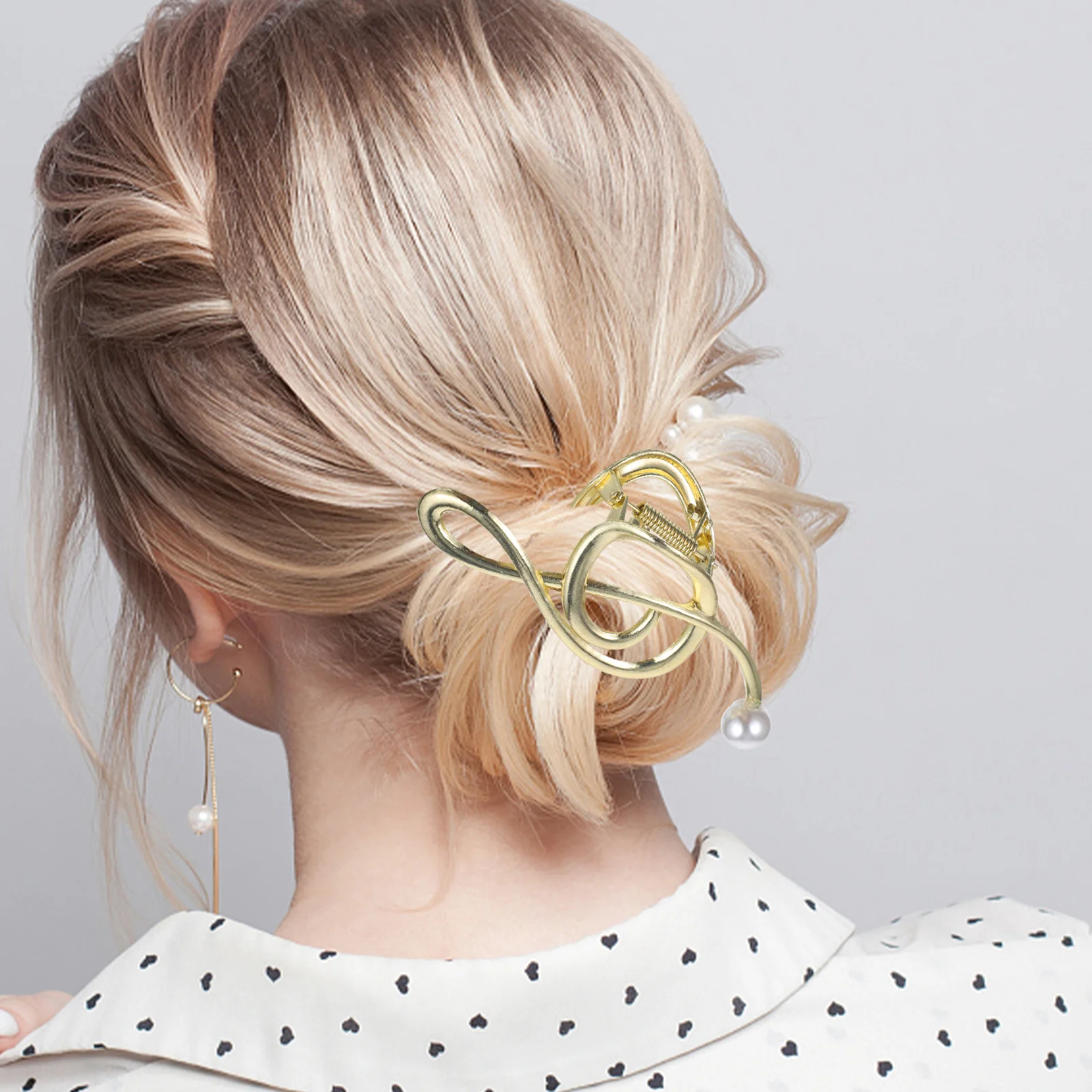 

Hair Clips Claw Metal Hairpin Pearl Music Note Golden Notes Hairbarrets Women's