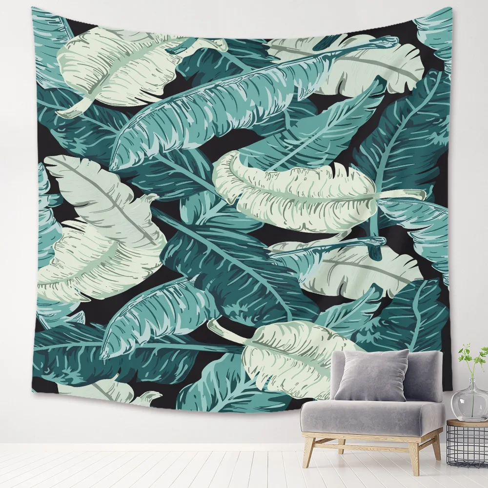 Green tropical plant tapestry wall hanging Bohemian style room decoration Car front leaf home bedroom art