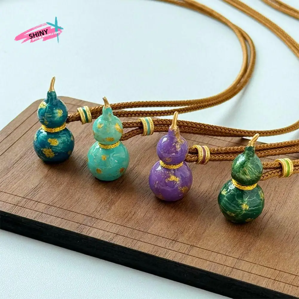 

Unique Enamel Calabash Pendant Necklace Bohemian Geometric Boho Style Jewelry Ethnic Adjustable Adjust Rope Chain Neck Jewelry
