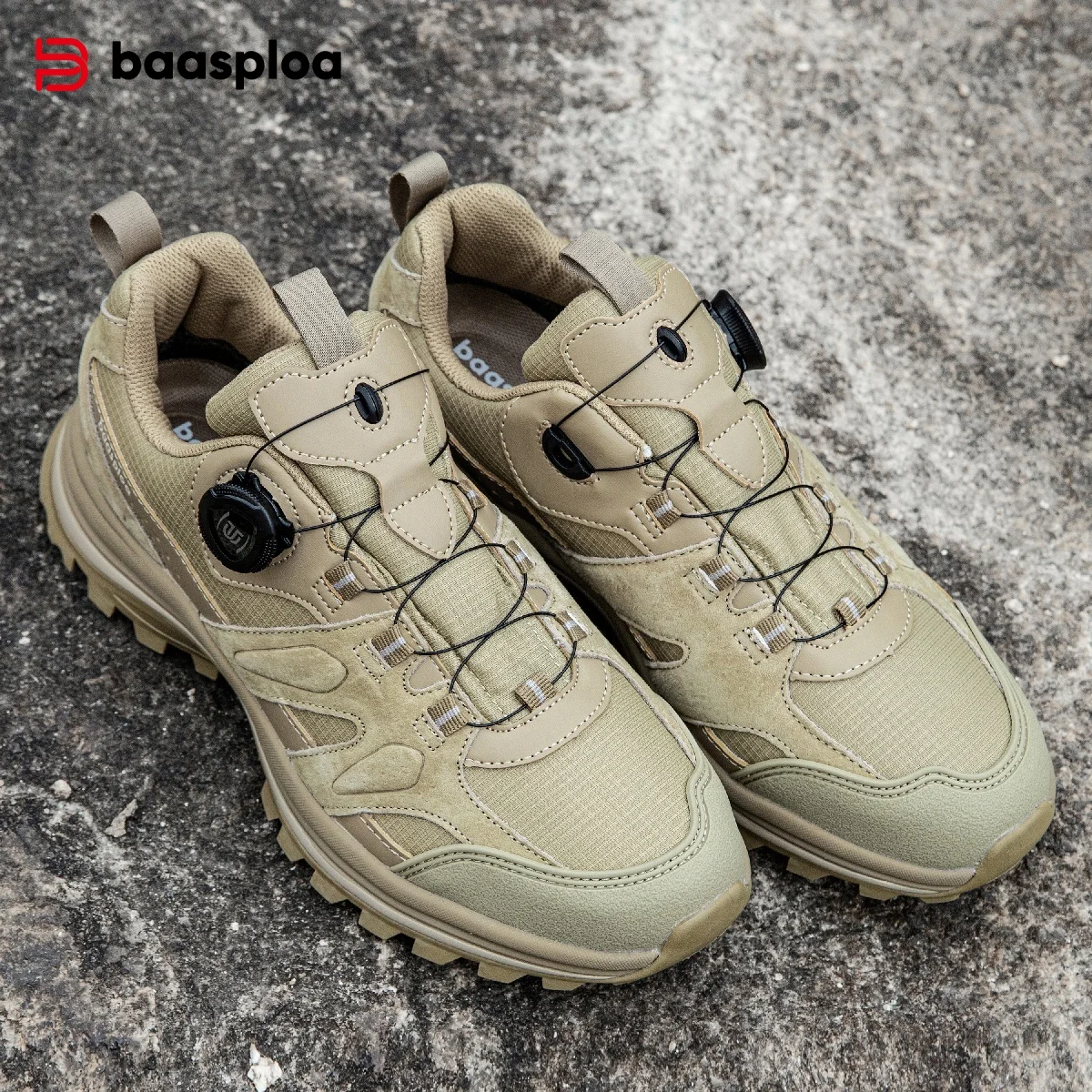 

Baasploa Мужская уличная обувь 2025 с вращающимися кнопками, мужская походная обувь, кожаные мягкие прогулочные кроссовки с защитой от брызг воды, нескользящие