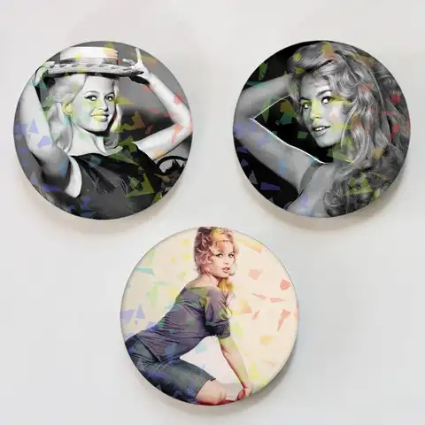 Model B-Brigitte Bardot Laser Button Pins Backpack Clothing Decor Brooch Fiction Badge Jewelry Gifts