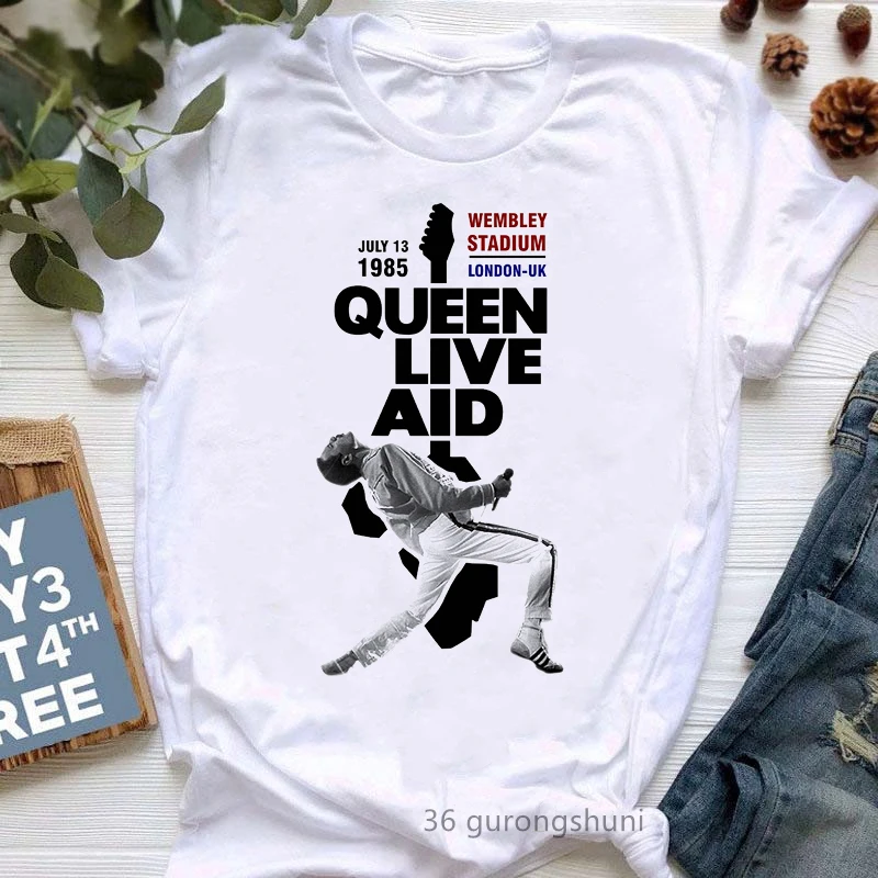 

2024 The Queen Band T-Shirt Vintage Freddie Mercury t shirt women clothes femme Hip Hop Retro Rock Hipster tshirt Female tops