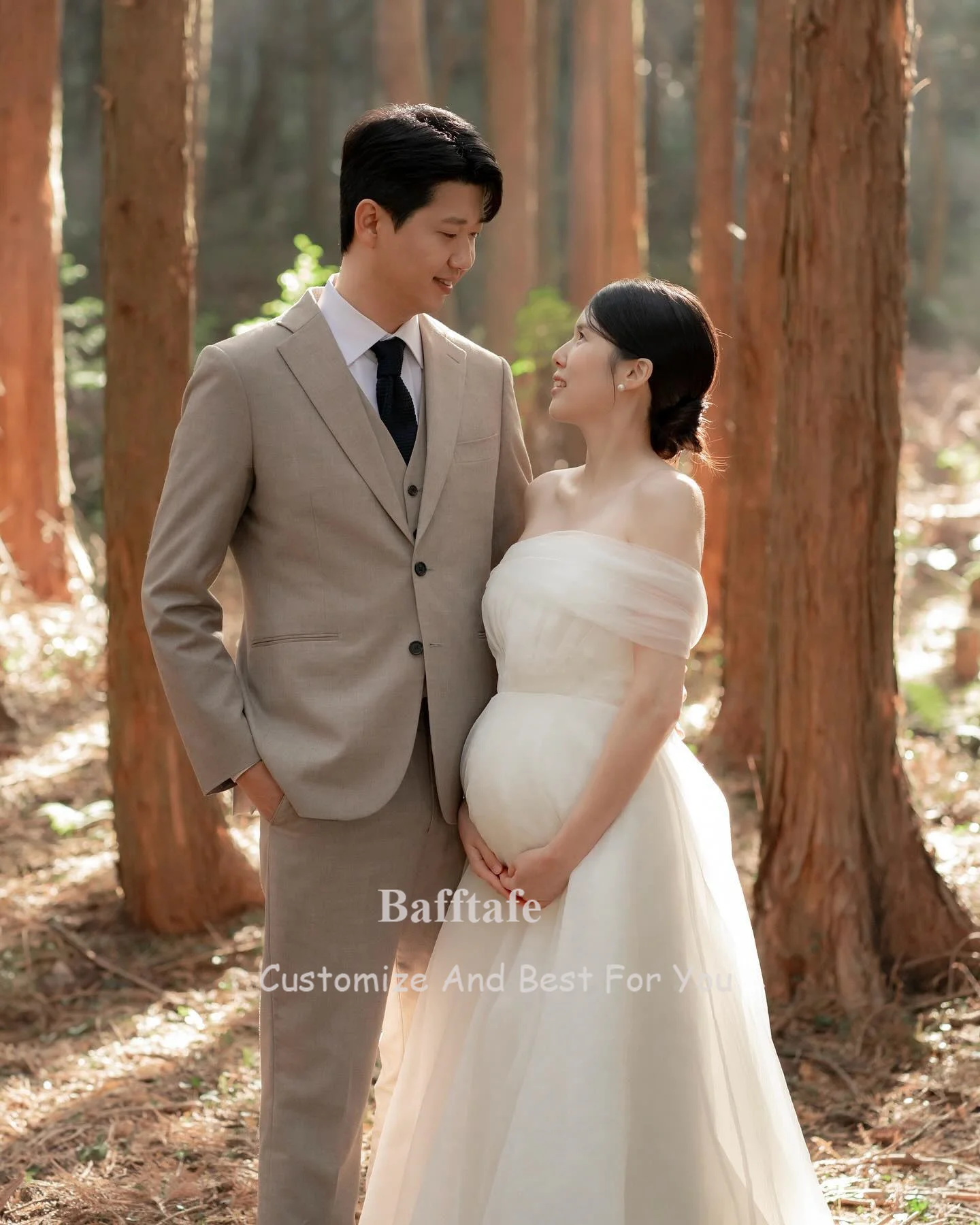 Bafftafe A Line Organza Wedding Dresses Korea Pregnant Bride Dress Countryside Wedding Photo Shoot Bridal Gowns robe de mariée