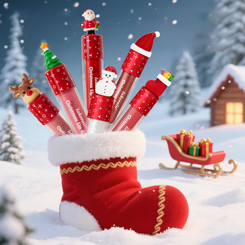 6 contagens/conjunto de maquiagem labial de natal inclui bálsamo labial gloss labial de longa duração à prova d' água presente surpresa cosmética de natal para mulheres