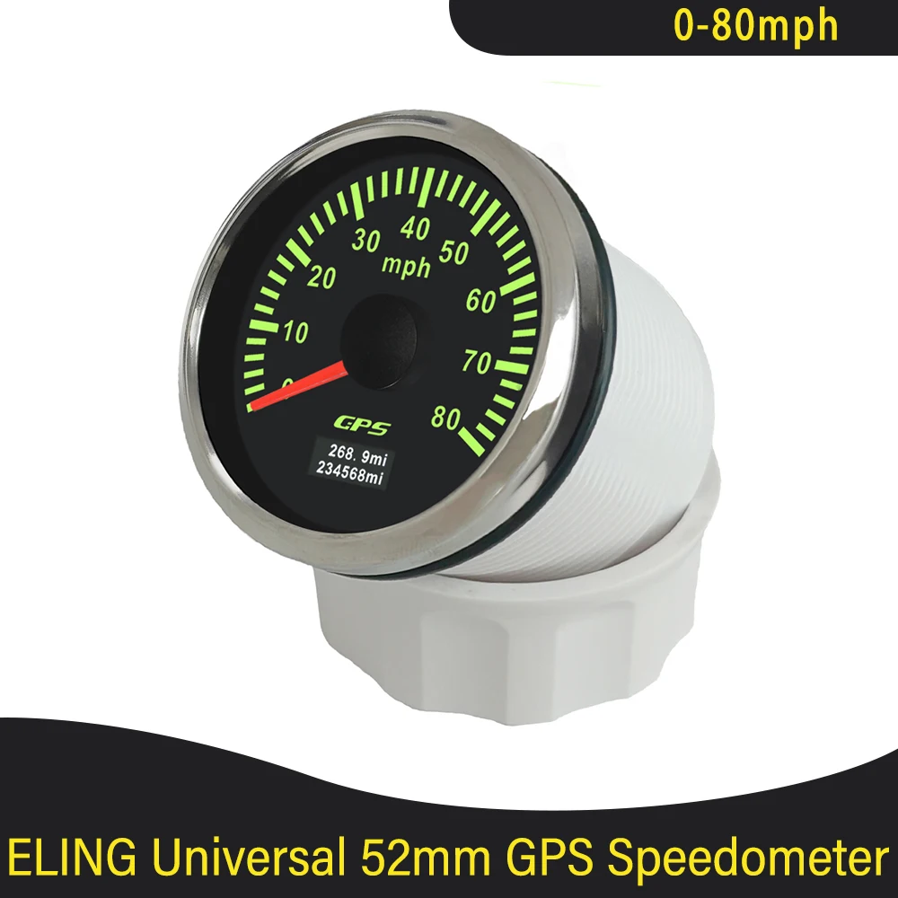 Universal 52mm GPS Speedometer 0-60MPH 80MPH 200MPH Odometer Tripmeter with GPS Antenna 7 Colors Backlight for Truck Boat 9-32V