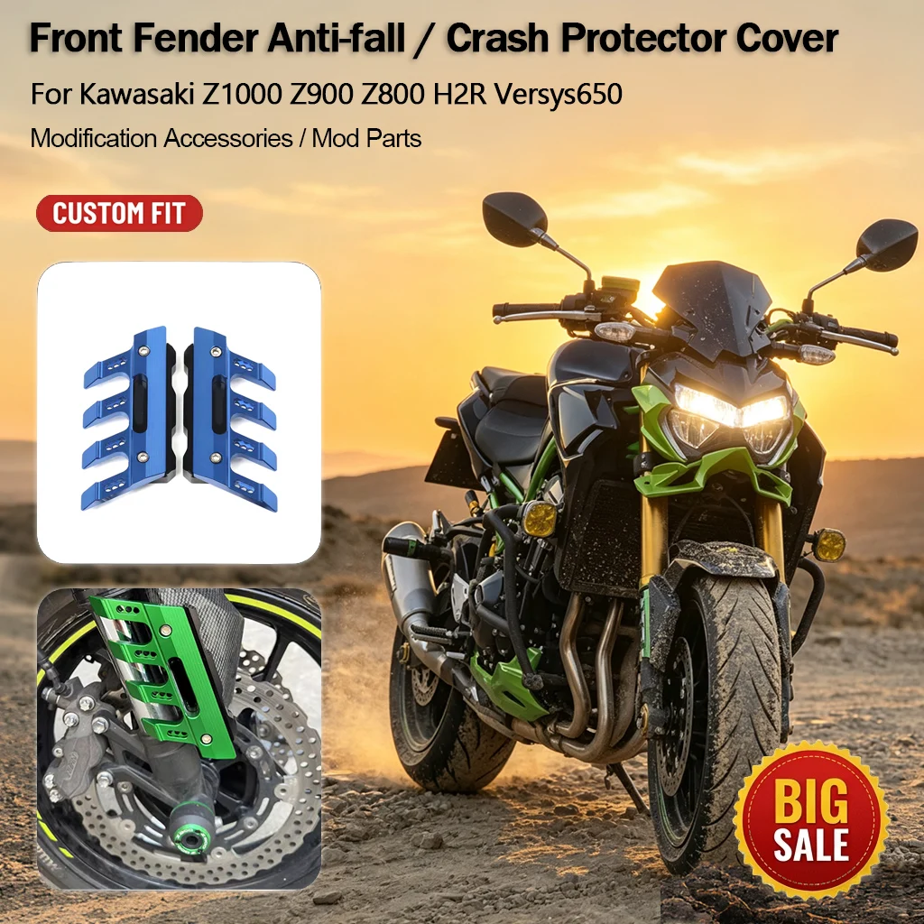 Motorcycle Front Fender Anti‑fall Protector Cover For Kawasaki Z1000 Z900 Z800 H2R Versys650 Mod Accessories